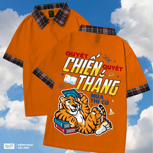 Áo lớp Poka Oversize màu cam hình con hổ: Quyết chiến quyết thắng mùa thi cử