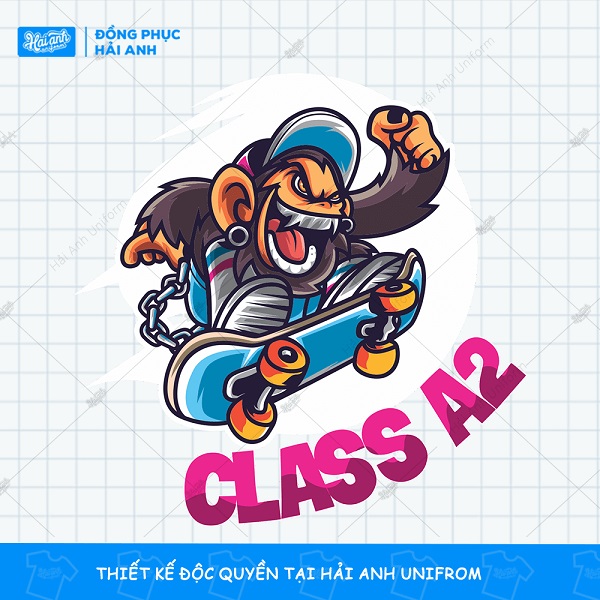 Logo class A2 hình con khỉ nghịch ngợm trượt ván