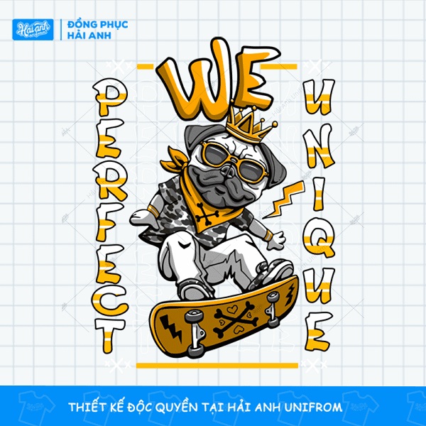 Logo hình chú chó dân chơi trượt ván: We perfect unique