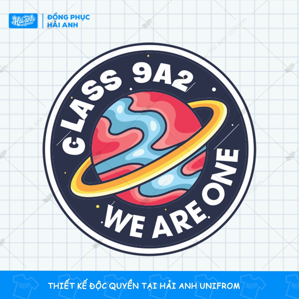 Mẫu Logo Vòng Tròn Hành Tinh: We Are One Class 9A2 - Thời Trang Đồng Phục