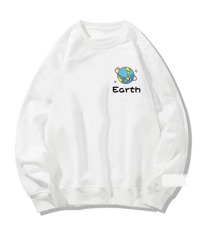Mẫu áo lớp màu trắng hình trái đất Sweater cho mùa lạnh