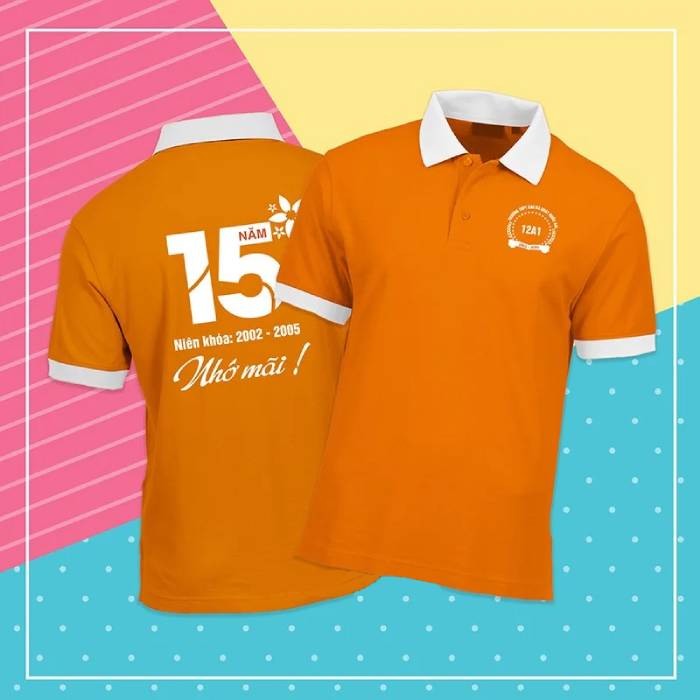Mẫu áo họp lớp màu cam sử dụng trong ngày kỷ niệm 15 năm ra trường